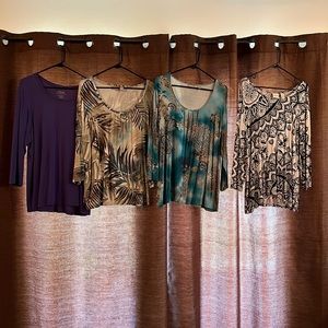 Four excellent condition chicos shirt. Non smoking pet free home.